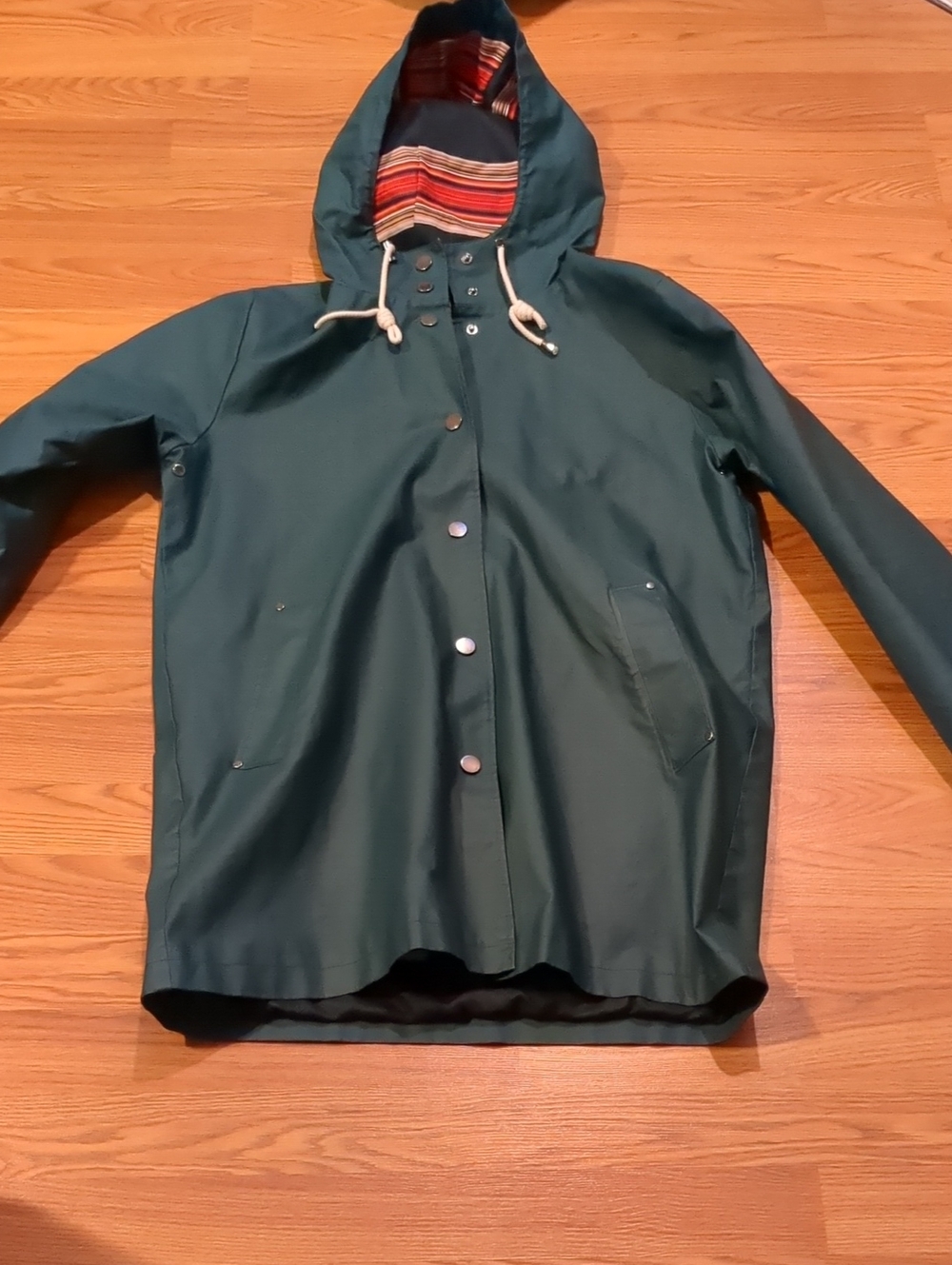 Pendleton Green Surrey Hooded Rain Slicker Jacket Medium Stripe Lined